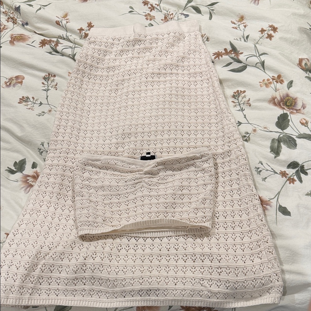 Elegant Cream Lace Cropped Top & Skirt Set